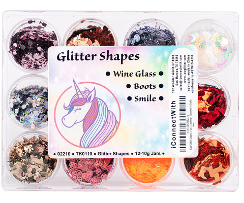 Glitter Shapes - Multi-Color Fun Shapes Kit - Wine Glass, Boots and Smiley Faces