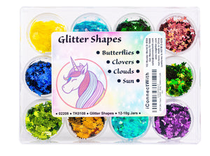 Glitter Shapes - Multi-Color Summer Shapes Kit - Butterflies, Clover, Clouds, and Suns