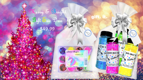 Holiday Gift Set - Merry & Bright Gift Duo - includes a Ribbons Shapes Kit & 4 Complementary Glitter Colors