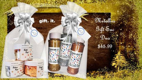 Holiday Gift Set - Metallics Gift Duo - includes Gold, Silver, and Copper Foil Flakes & 3 Complementary Glitter Colors