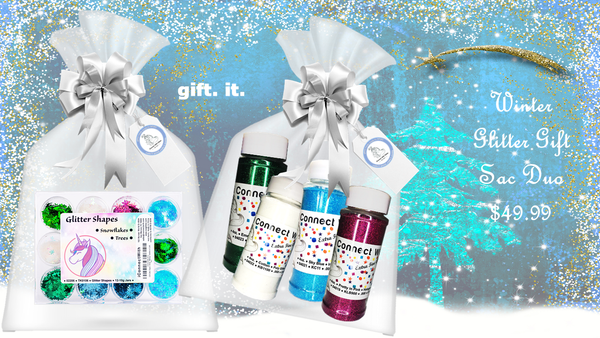 Holiday Gift Set - Winter Gift Duo - includes a Snowflakes Shapes Kit & 4 Complementary Glitter Colors