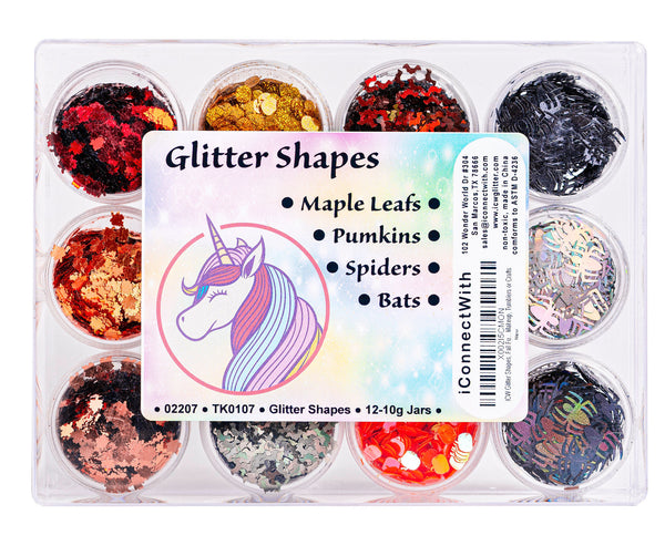 Glitter Shapes - Multi-Color Fall Shapes Kit - Maple Leaves, Pumpkins, Spiders, and Bats